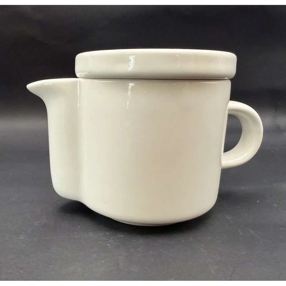 Modern White Ceramic Lidded Creamer Minimalist Small Pitcher Unmarked